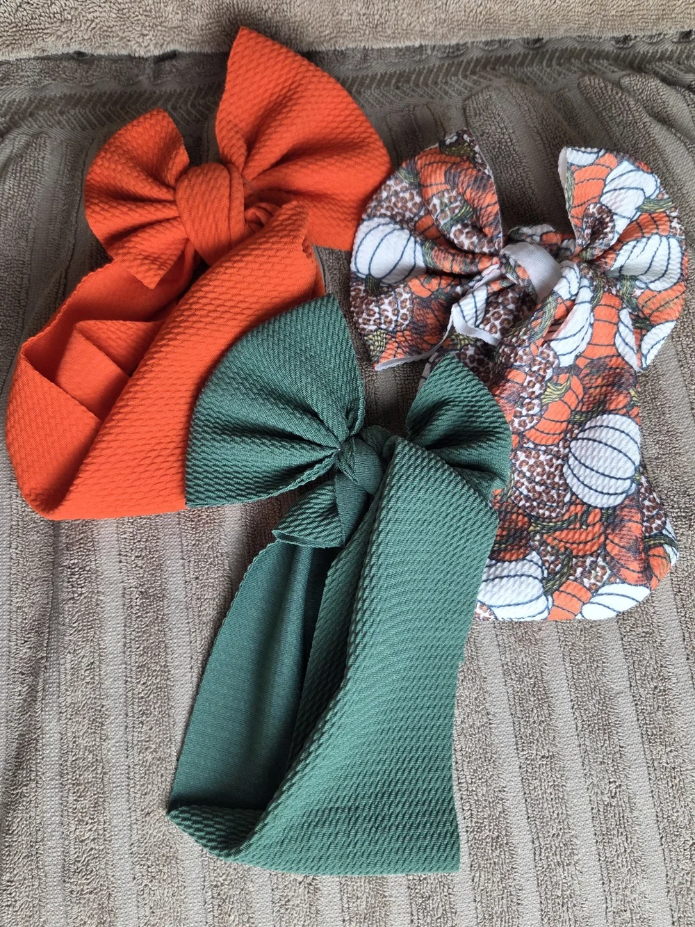 Handmade Baby Toddler Three Bow Headbands Pumpkin Multicolor Stretch